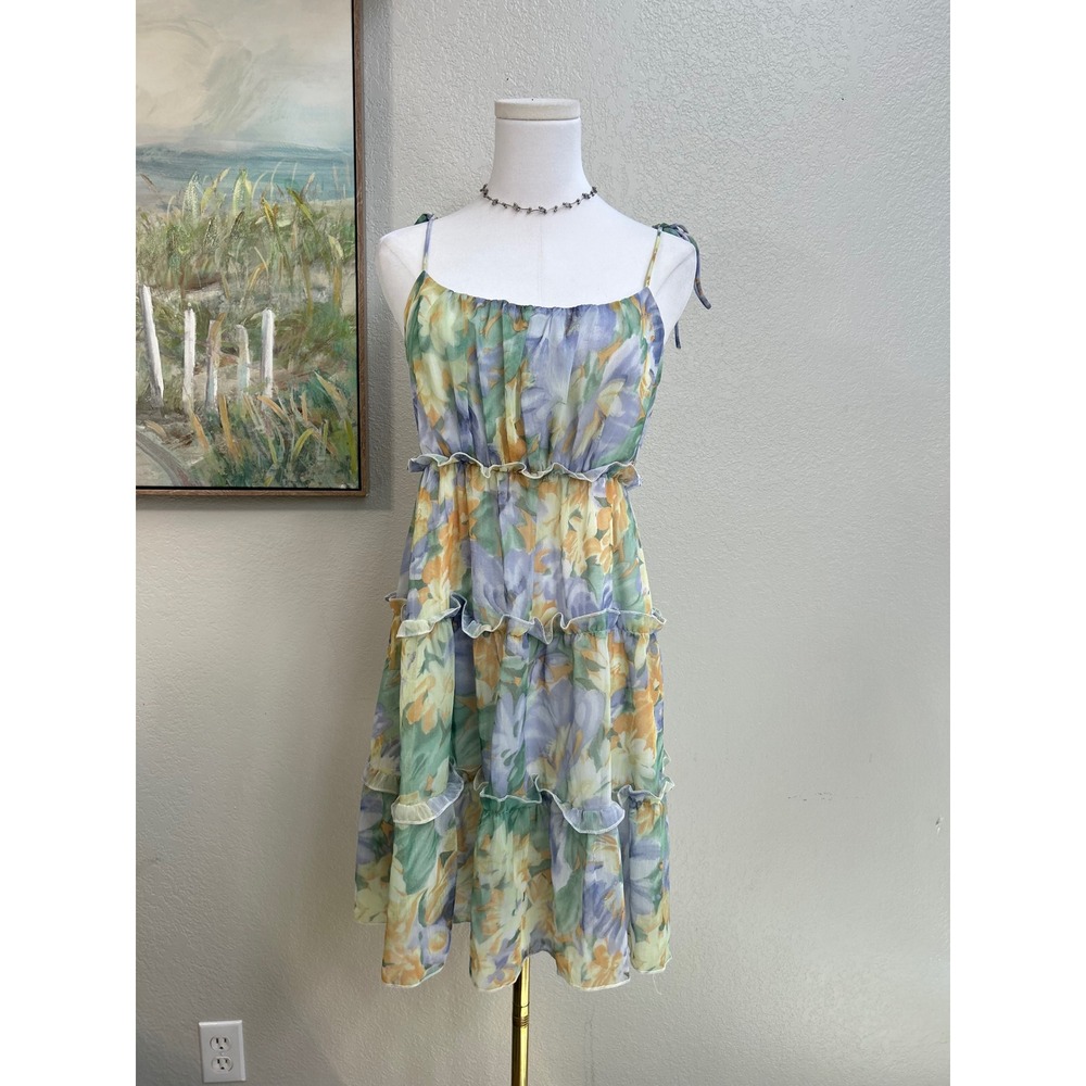 Pastel Floral Tiered Ruffle Mini Dress Size Medium
